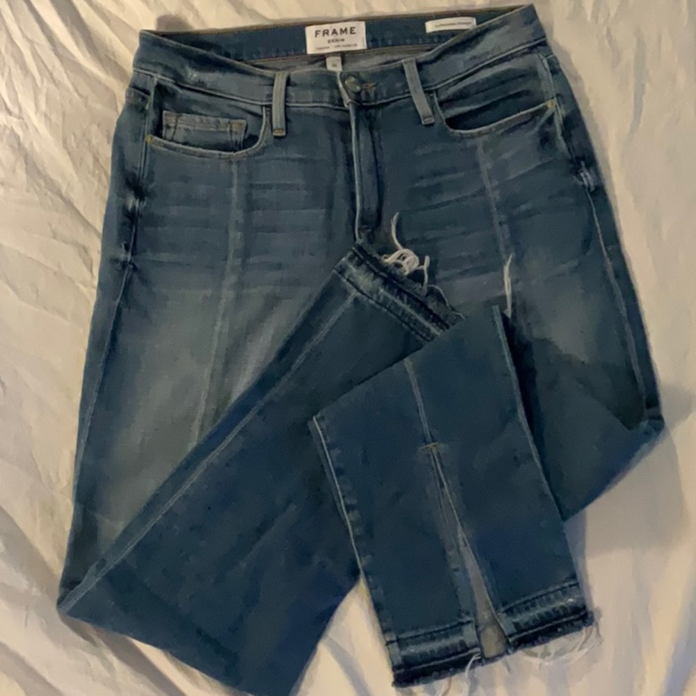 Frame Le Nuveau Straight Denim Blue Cropped Ankle Jeans